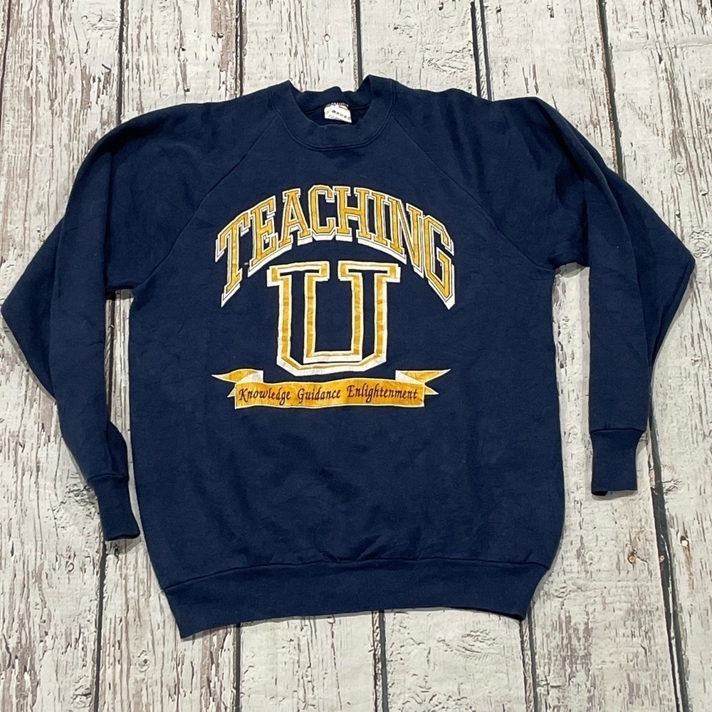 Vintage 1980 Teaching University Blue 80s Crewneck Pullover Sweatshirt